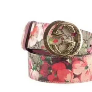 Gucci Floral Belt with Gold Buckle